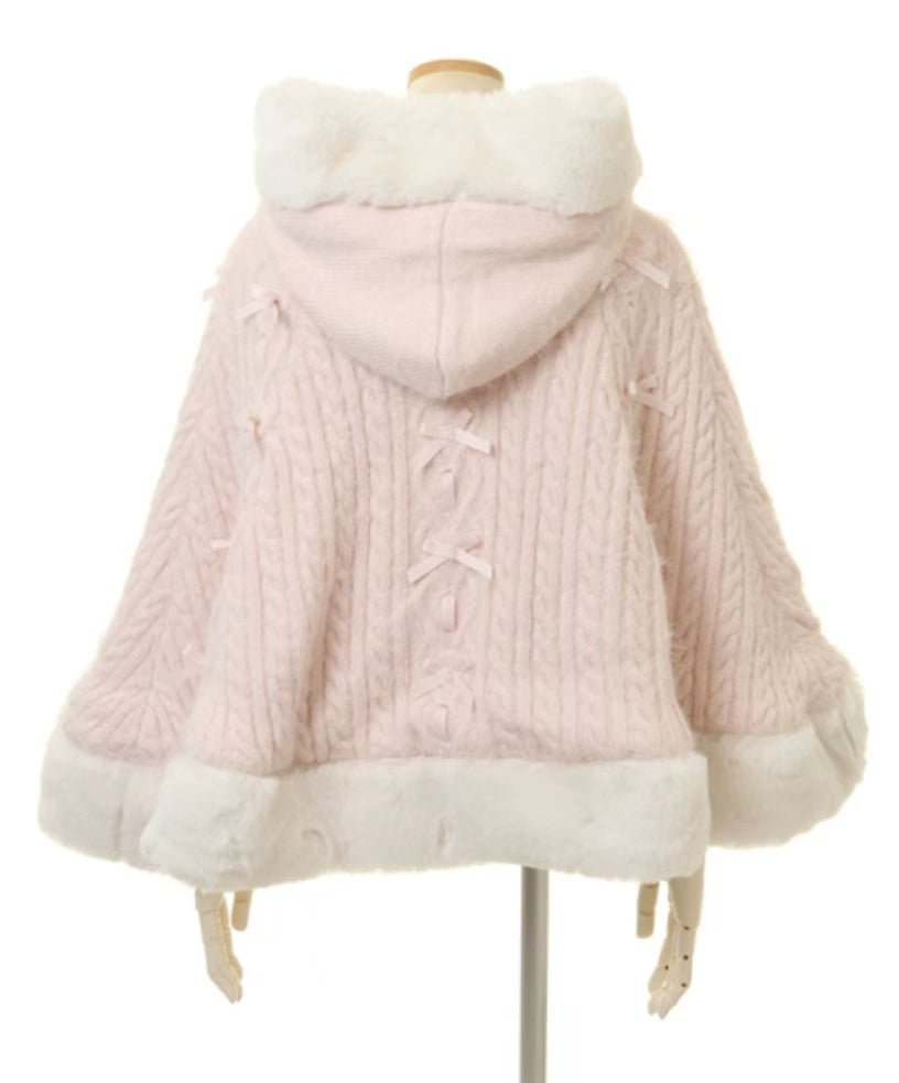 Japanese Liz Sweet Princess Faux Rabbit Fur Cape Coat Women Autumn Winter Fur Jacket Loose Clock Rhinestone Bow Hooded Coat - MAGUSTA BEAUTY