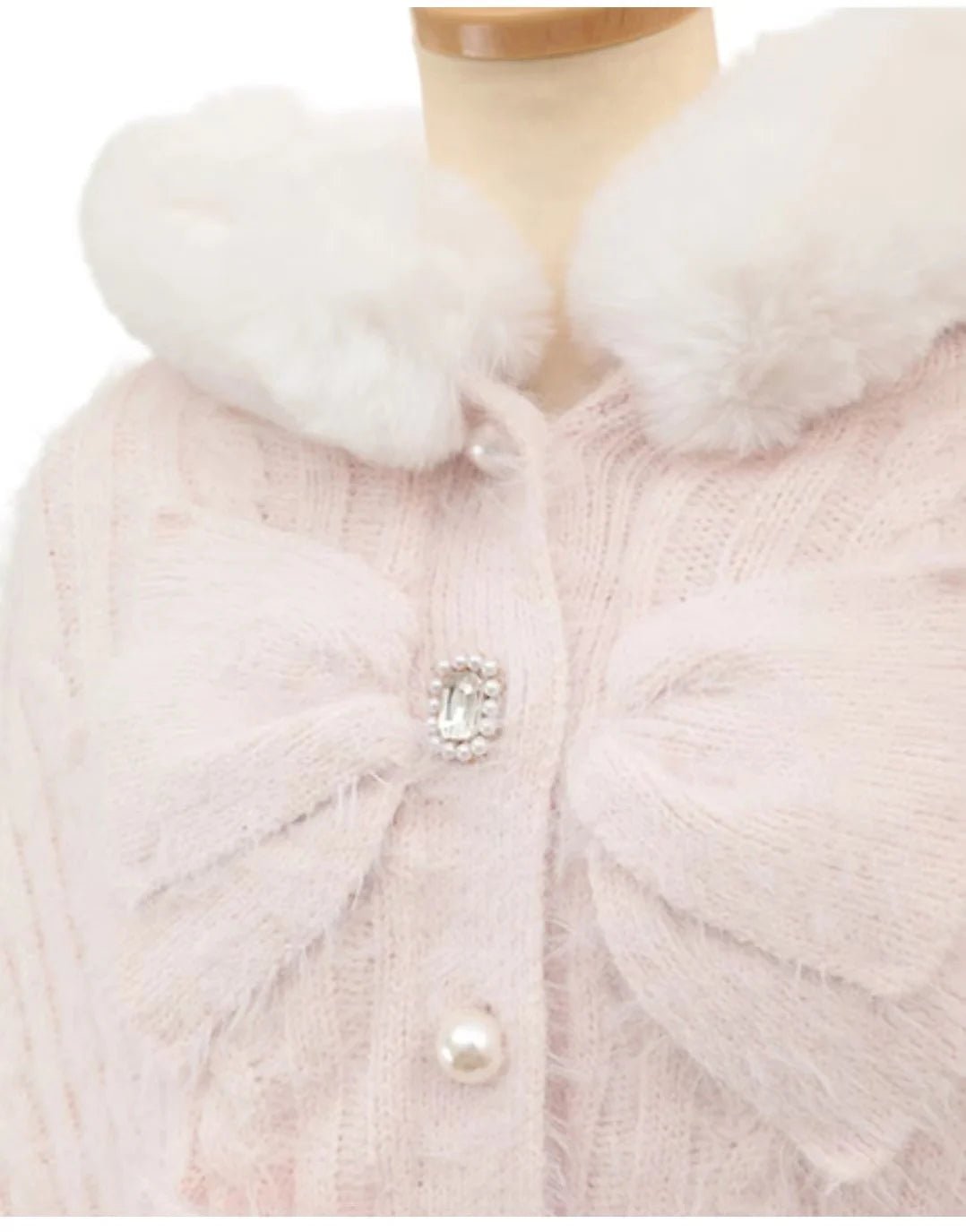 Japanese Liz Sweet Princess Faux Rabbit Fur Cape Coat Women Autumn Winter Fur Jacket Loose Clock Rhinestone Bow Hooded Coat - MAGUSTA BEAUTY