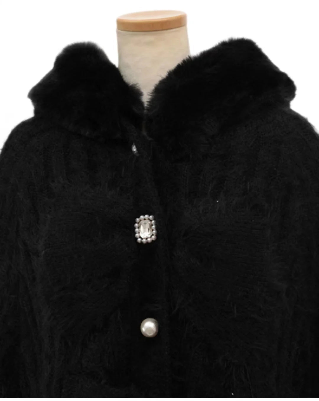 Japanese Liz Sweet Princess Faux Rabbit Fur Cape Coat Women Autumn Winter Fur Jacket Loose Clock Rhinestone Bow Hooded Coat - MAGUSTA BEAUTY