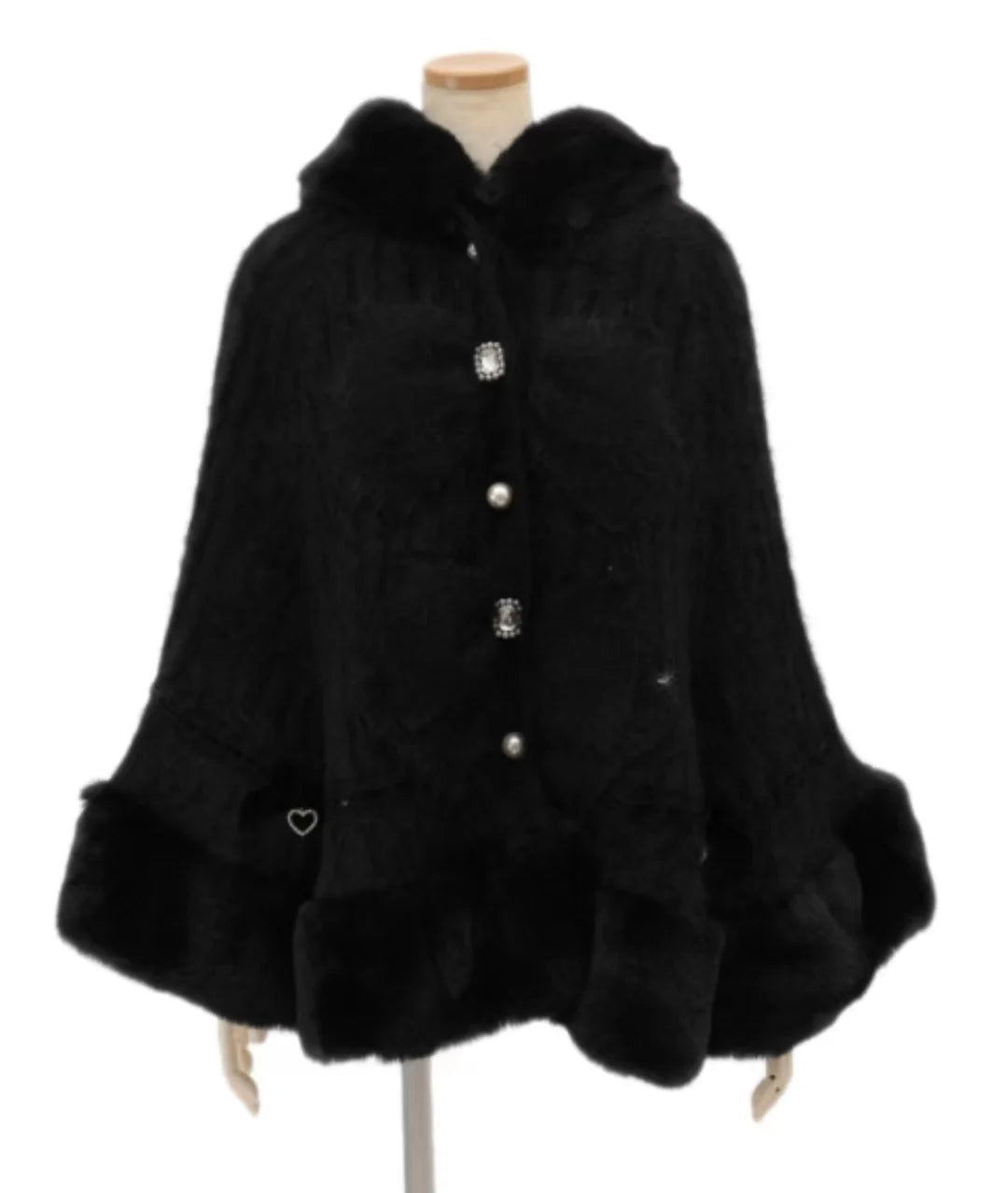 Japanese Liz Sweet Princess Faux Rabbit Fur Cape Coat Women Autumn Winter Fur Jacket Loose Clock Rhinestone Bow Hooded Coat - MAGUSTA BEAUTY