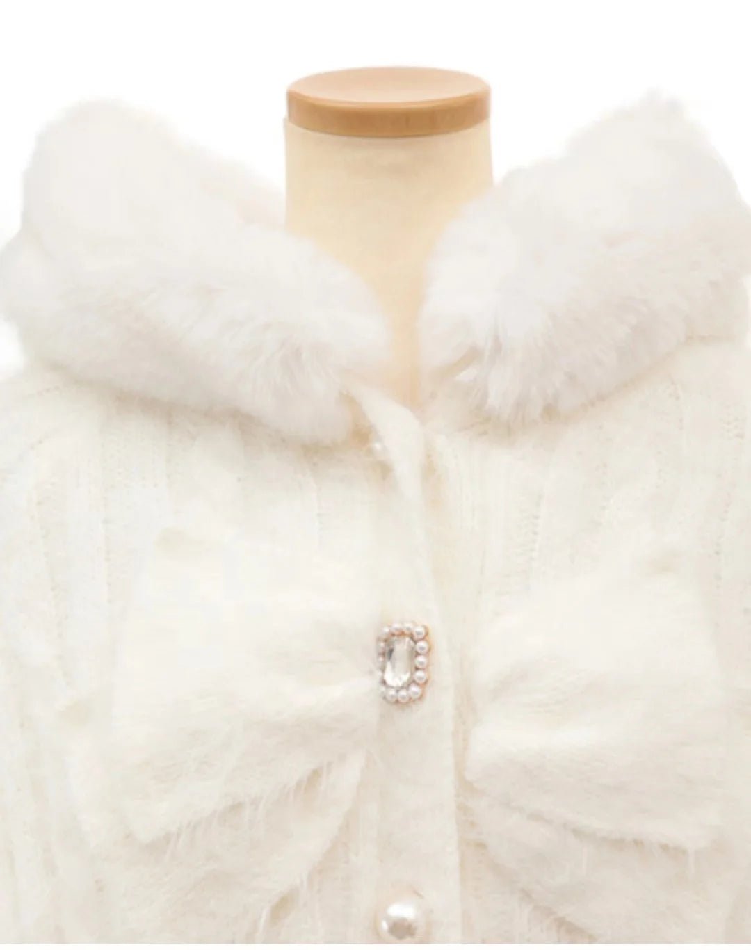 Japanese Liz Sweet Princess Faux Rabbit Fur Cape Coat Women Autumn Winter Fur Jacket Loose Clock Rhinestone Bow Hooded Coat - MAGUSTA BEAUTY