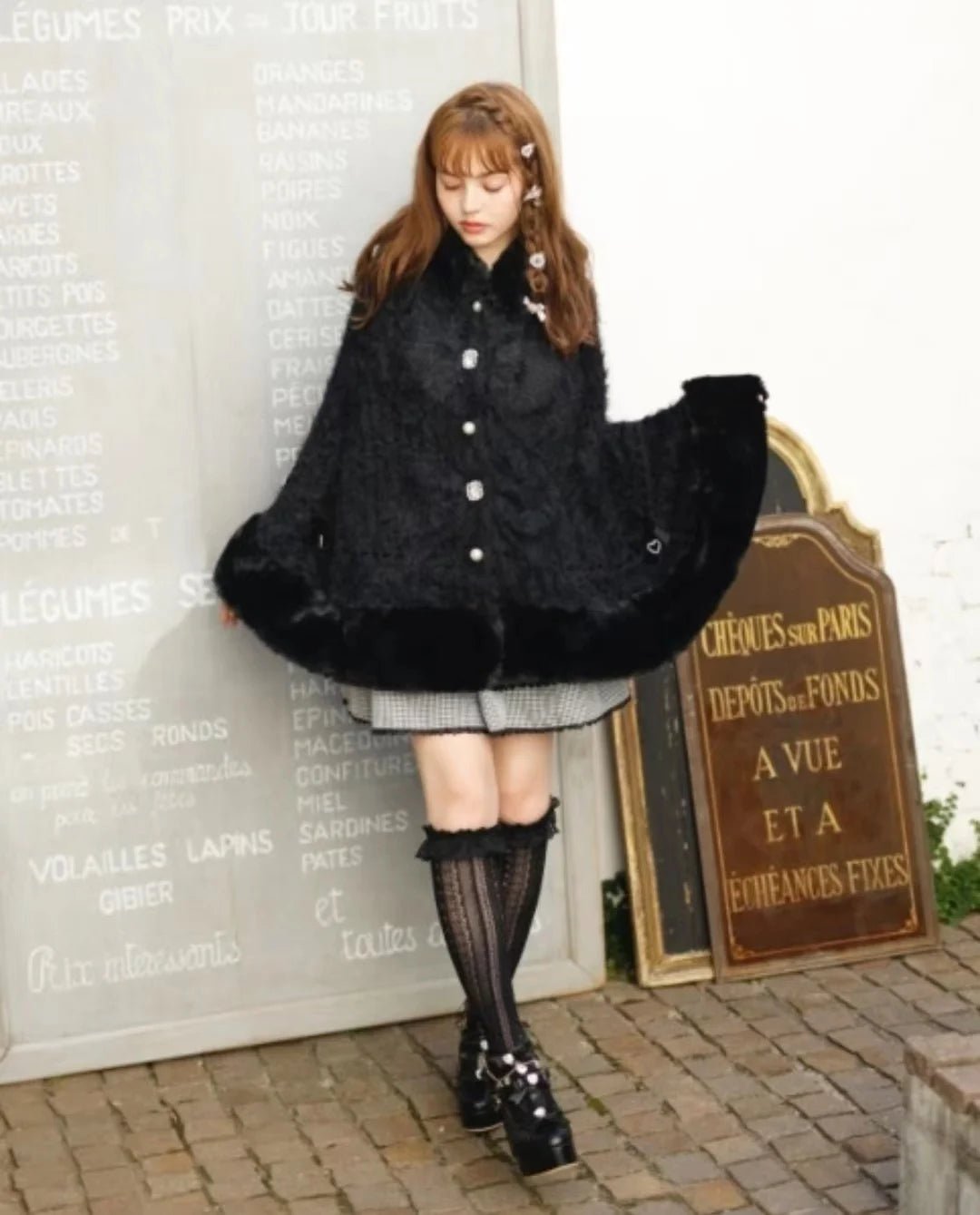 Japanese Liz Sweet Princess Faux Rabbit Fur Cape Coat Women Autumn Winter Fur Jacket Loose Clock Rhinestone Bow Hooded Coat - MAGUSTA BEAUTY
