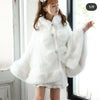 Japanese Liz Sweet Princess Faux Rabbit Fur Cape Coat Women Autumn Winter Fur Jacket Loose Clock Rhinestone Bow Hooded Coat - MAGUSTA BEAUTY