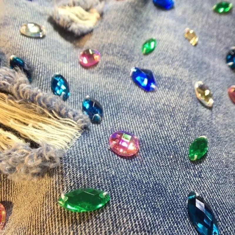 Jeans Hole Shorts Women Summer 2025 Short Pants High Waist Stretch Distressed Washed Diamonds Streetwear Straight Denims - MAGUSTA BEAUTY