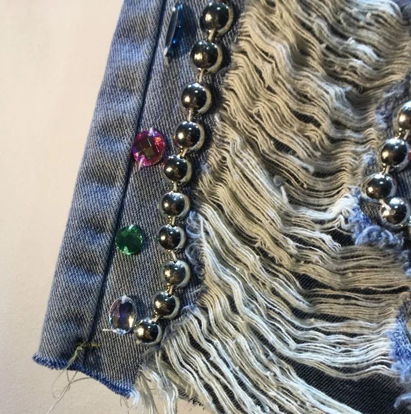 Jeans Hole Shorts Women Summer 2025 Short Pants High Waist Stretch Distressed Washed Diamonds Streetwear Straight Denims - MAGUSTA BEAUTY