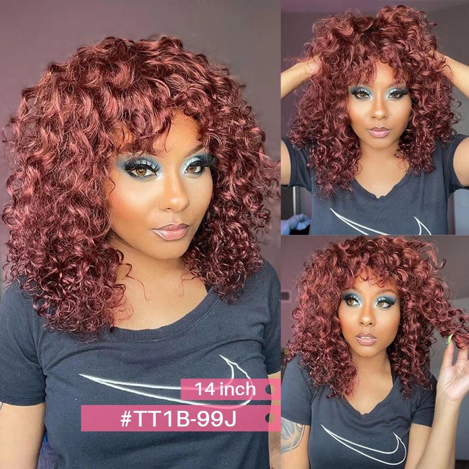 Jerry Curly Short Pixie Bob Cut Human Hair Wigs With Bangs For Women Wear To Go Peruvian Highlight Honey Water Wave Wigs - MAGUSTA BEAUTY
