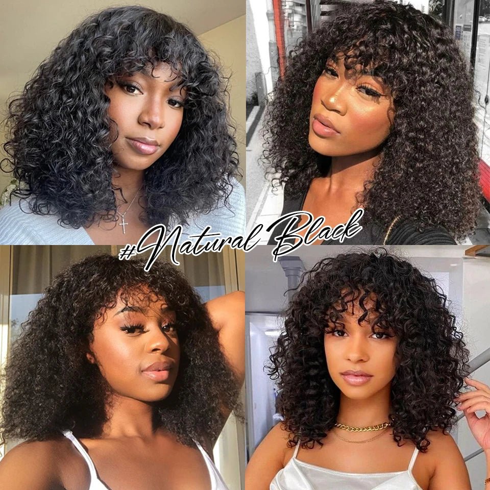 Jerry Curly Short Pixie Bob Cut Human Hair Wigs With Bangs For Women Wear To Go Peruvian Highlight Honey Water Wave Wigs - MAGUSTA BEAUTY