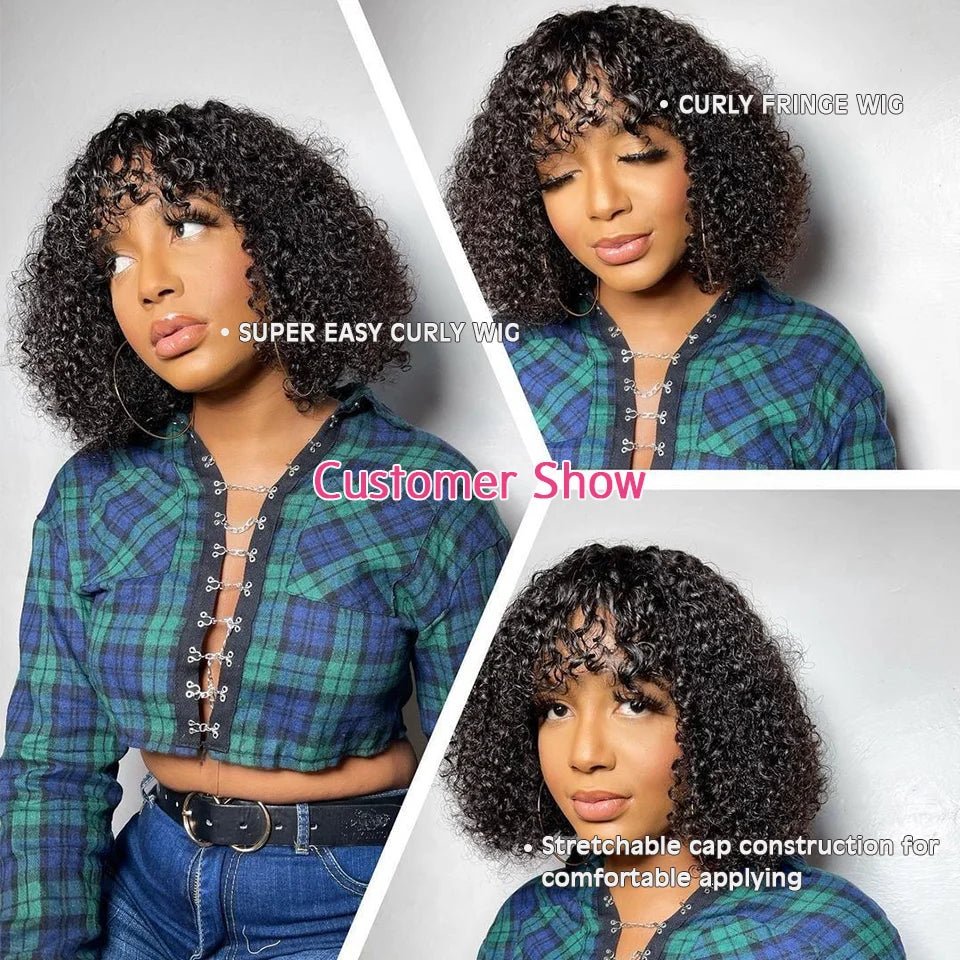 Jerry Curly Short Pixie Bob Cut Human Hair Wigs With Bangs For Women Wear To Go Peruvian Highlight Honey Water Wave Wigs - MAGUSTA BEAUTY