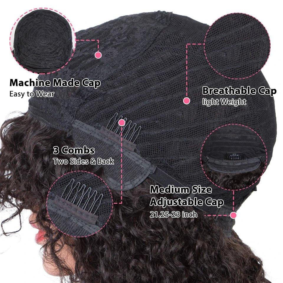 Jerry Curly Short Pixie Bob Cut Human Hair Wigs With Bangs For Women Wear To Go Peruvian Highlight Honey Water Wave Wigs - MAGUSTA BEAUTY