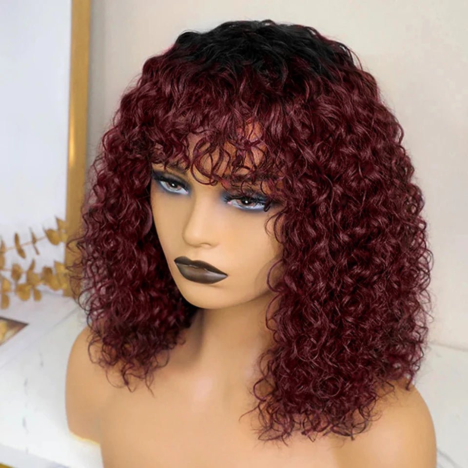 Jerry Curly Short Pixie Bob Cut Human Hair Wigs With Bangs For Women Wear To Go Peruvian Highlight Honey Water Wave Wigs - MAGUSTA BEAUTY