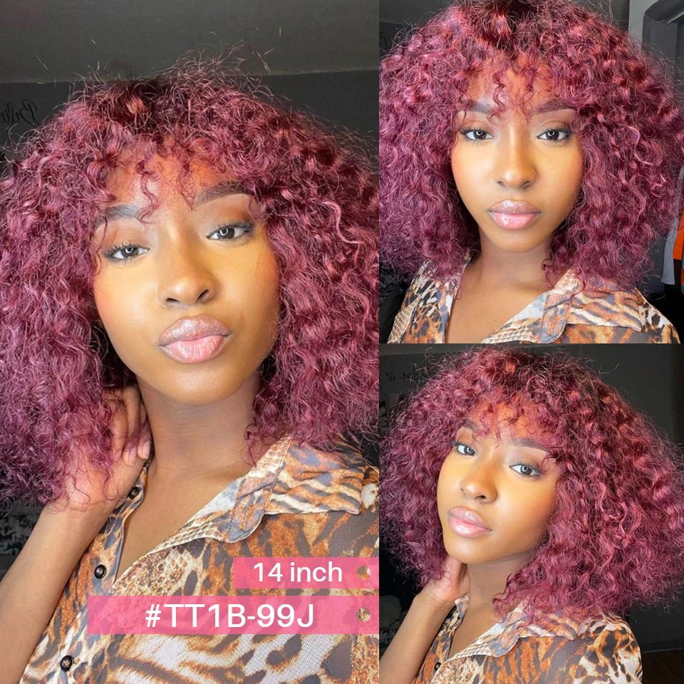 Jerry Curly Short Pixie Bob Cut Human Hair Wigs With Bangs For Women Wear To Go Peruvian Highlight Honey Water Wave Wigs - MAGUSTA BEAUTY