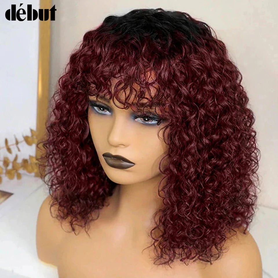 Jerry Curly Short Pixie Bob Cut Human Hair Wigs With Bangs For Women Wear To Go Peruvian Highlight Honey Water Wave Wigs - MAGUSTA BEAUTY