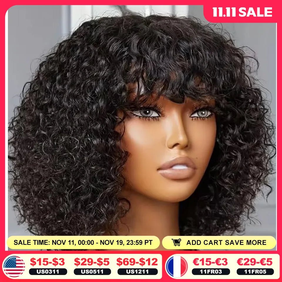 Jerry Curly Short Pixie Bob Cut Human Hair Wigs With Bangs For Women Wear To Go Peruvian Highlight Honey Water Wave Wigs - MAGUSTA BEAUTY
