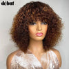 Jerry Curly Short Pixie Bob Cut Human Hair Wigs With Bangs For Women Wear To Go Peruvian Highlight Honey Water Wave Wigs - MAGUSTA BEAUTY