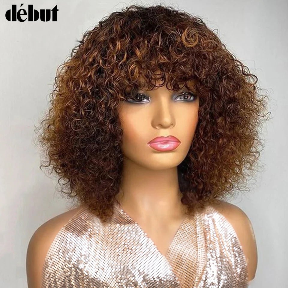 Jerry Curly Short Pixie Bob Cut Human Hair Wigs With Bangs For Women Wear To Go Peruvian Highlight Honey Water Wave Wigs - MAGUSTA BEAUTY