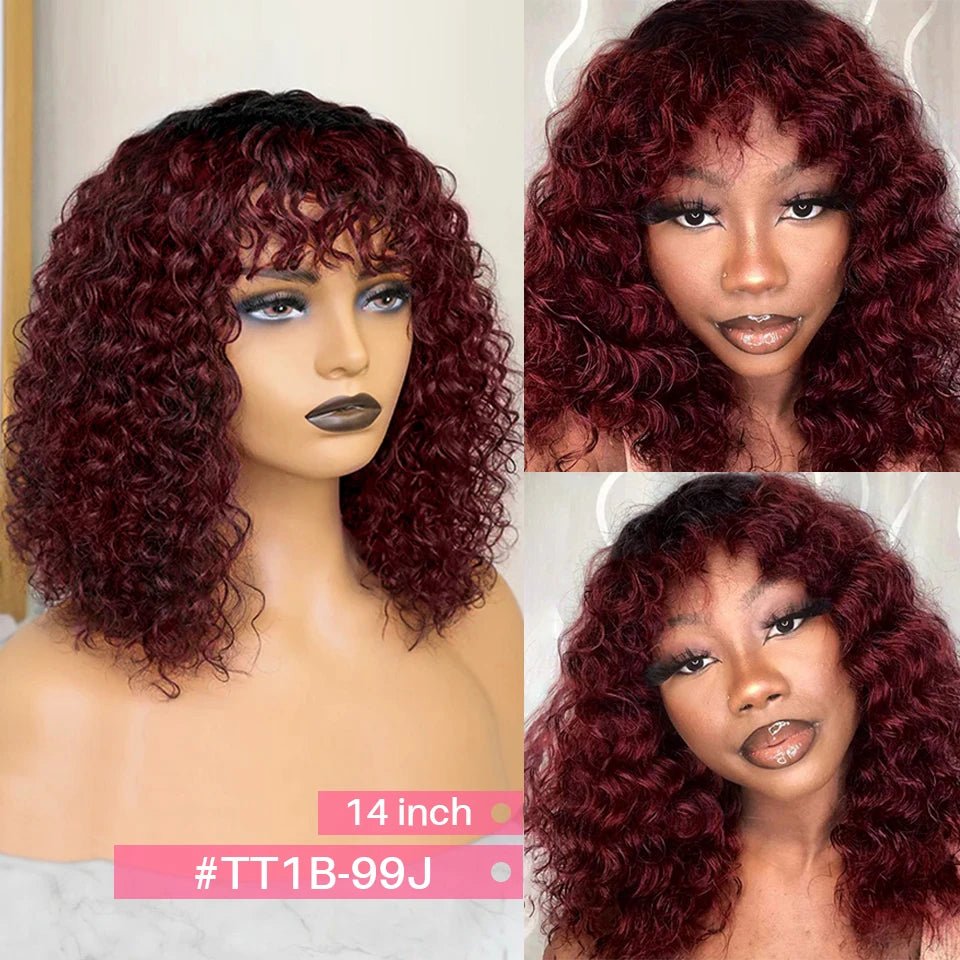 Jerry Curly Short Pixie Bob Cut Human Hair Wigs With Bangs For Women Wear To Go Peruvian Highlight Honey Water Wave Wigs - MAGUSTA BEAUTY