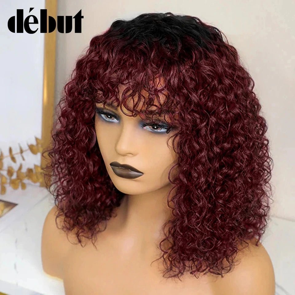 Jerry Curly Short Pixie Bob Cut Human Hair Wigs With Bangs For Women Wear To Go Peruvian Highlight Honey Water Wave Wigs - MAGUSTA BEAUTY