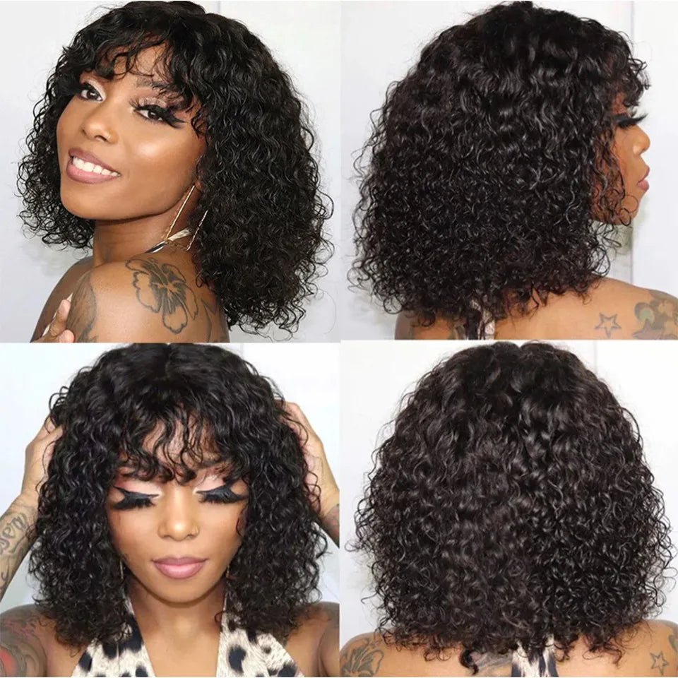 Jerry Curly Short Pixie Bob Cut Human Hair Wigs With Bangs For Women Wear To Go Peruvian Highlight Honey Water Wave Wigs - MAGUSTA BEAUTY