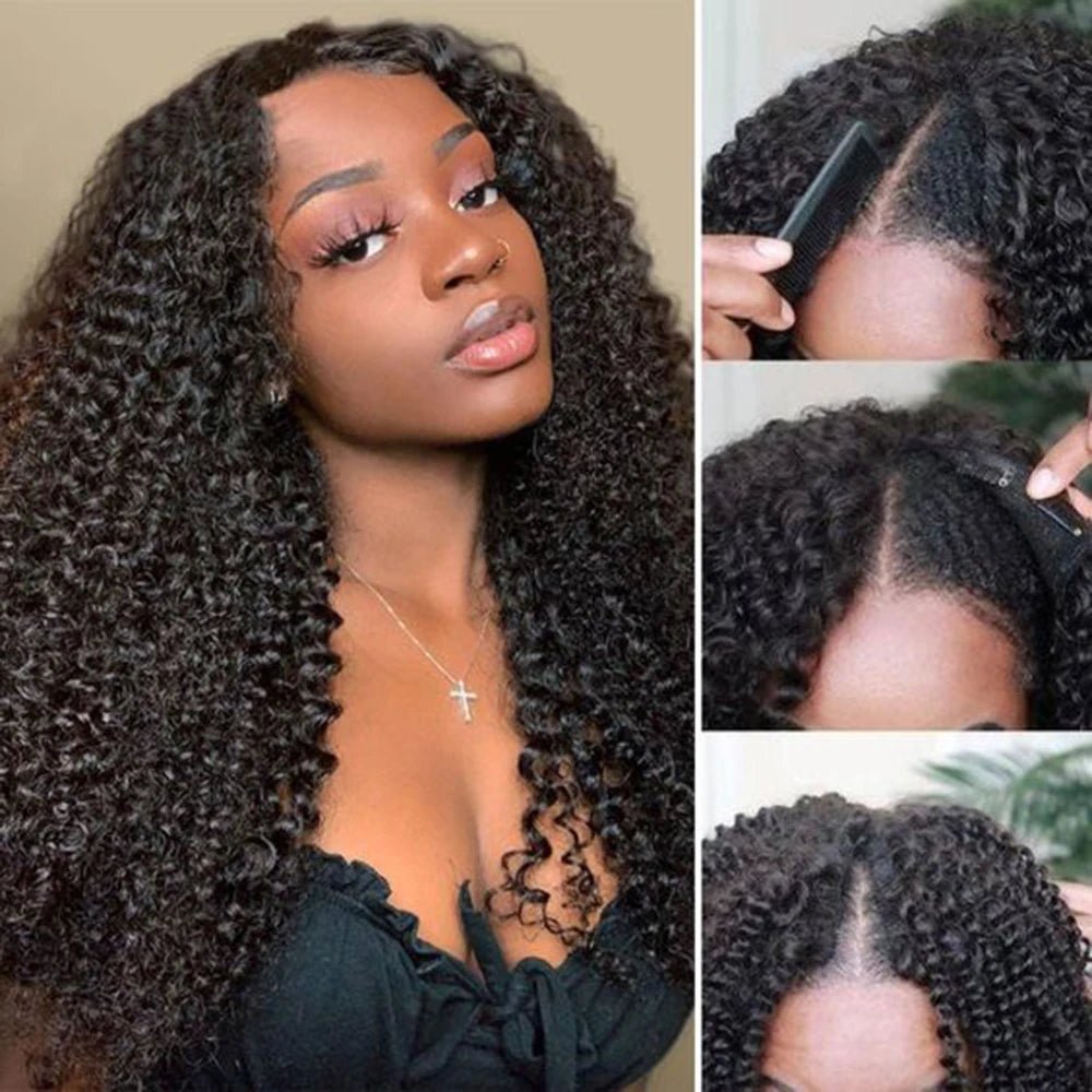 Kinky Curly U V Part Wig Human Hair No Leave Out No Glue Brazilian Deep Curly Wave U Part Human Hair Wig for Women 180% Density - MAGUSTA BEAUTY