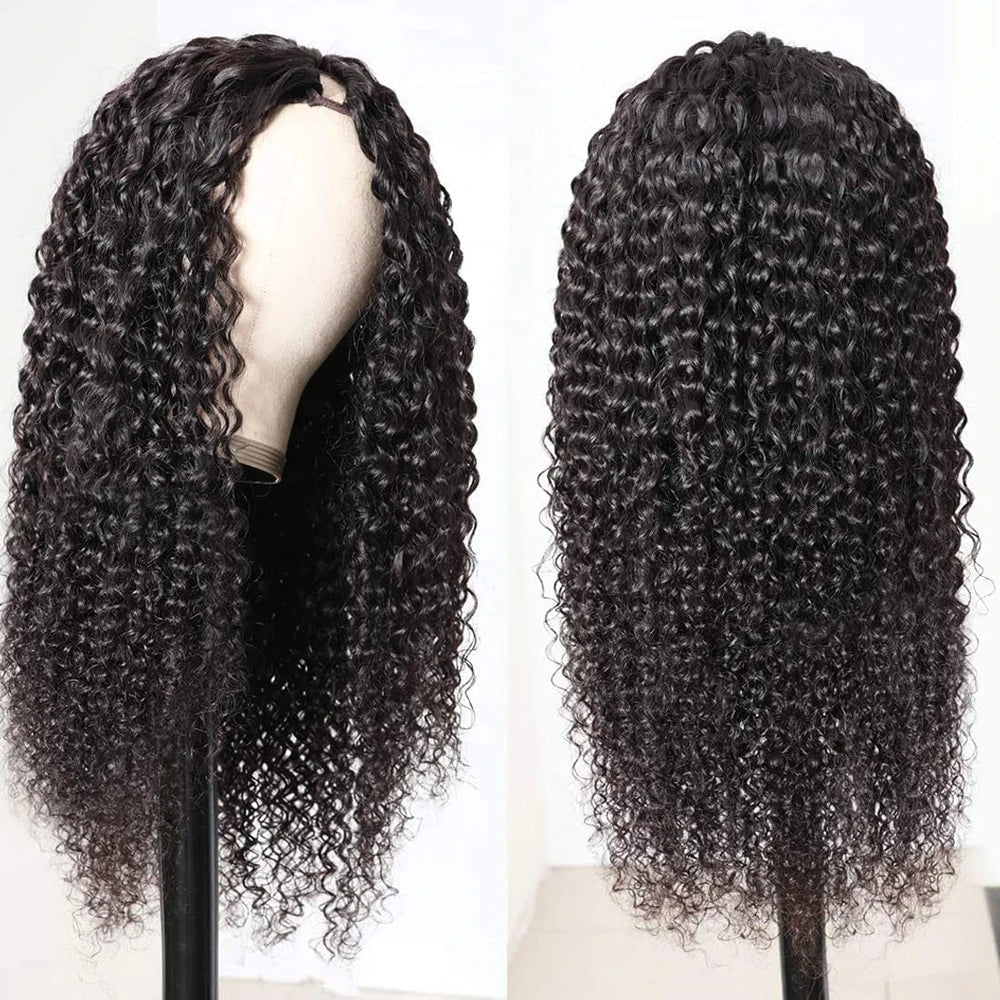 Kinky Curly U V Part Wig Human Hair No Leave Out No Glue Brazilian Deep Curly Wave U Part Human Hair Wig for Women 180% Density - MAGUSTA BEAUTY