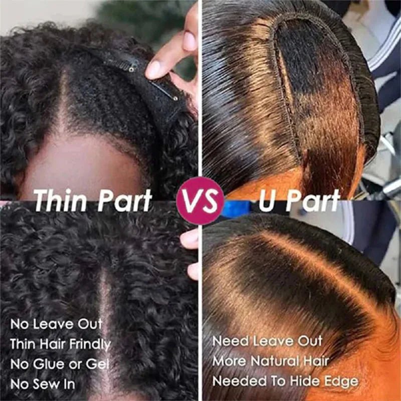 Kinky Curly U V Part Wig Human Hair No Leave Out No Glue Brazilian Deep Curly Wave U Part Human Hair Wig for Women 180% Density - MAGUSTA BEAUTY