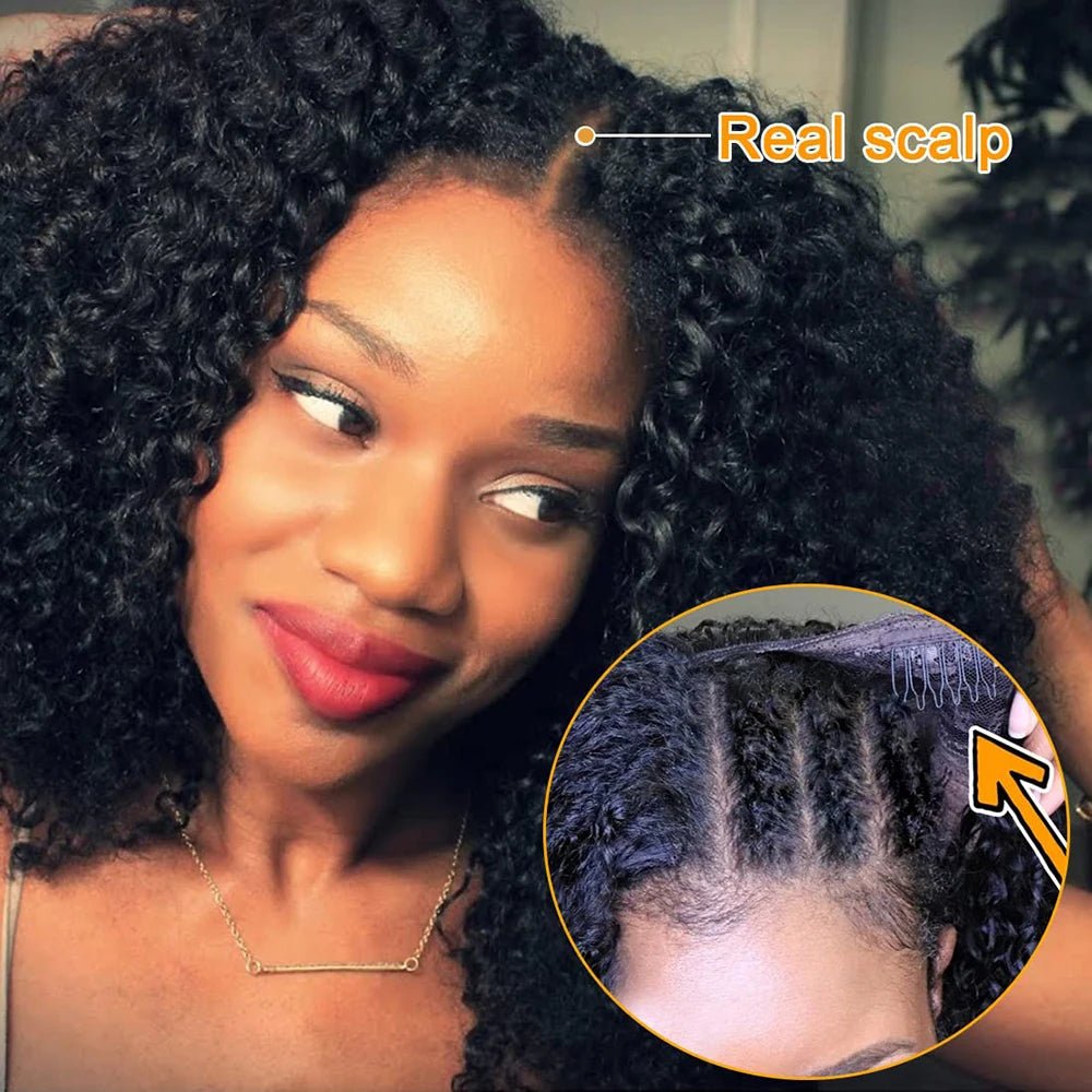 Kinky Curly U V Part Wig Human Hair No Leave Out No Glue Brazilian Deep Curly Wave U Part Human Hair Wig for Women 180% Density - MAGUSTA BEAUTY