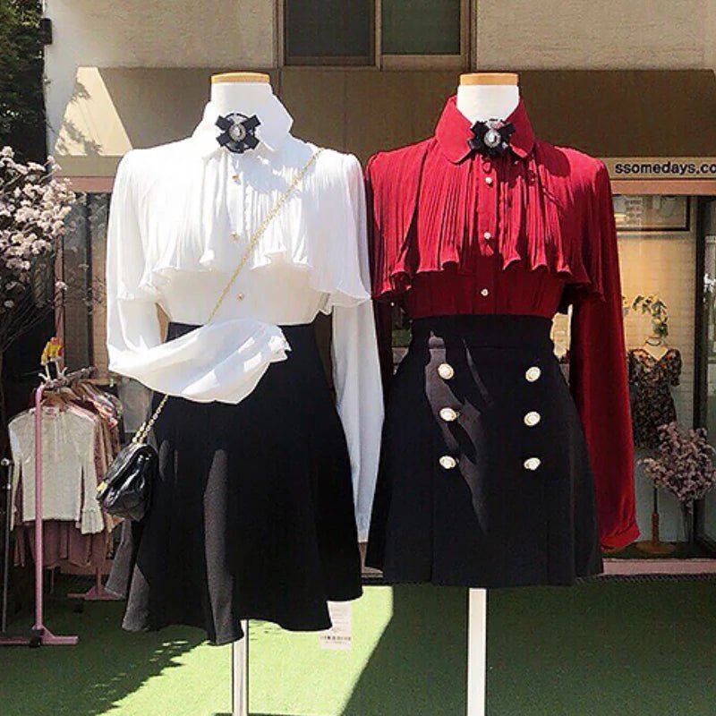 Korea Chic Tops Blusas Japan Style Elegant Hot Cute Preppy Girls Work Button White Shirts Retro Flhjlwoc Fashion Women Blouses - MAGUSTA BEAUTY