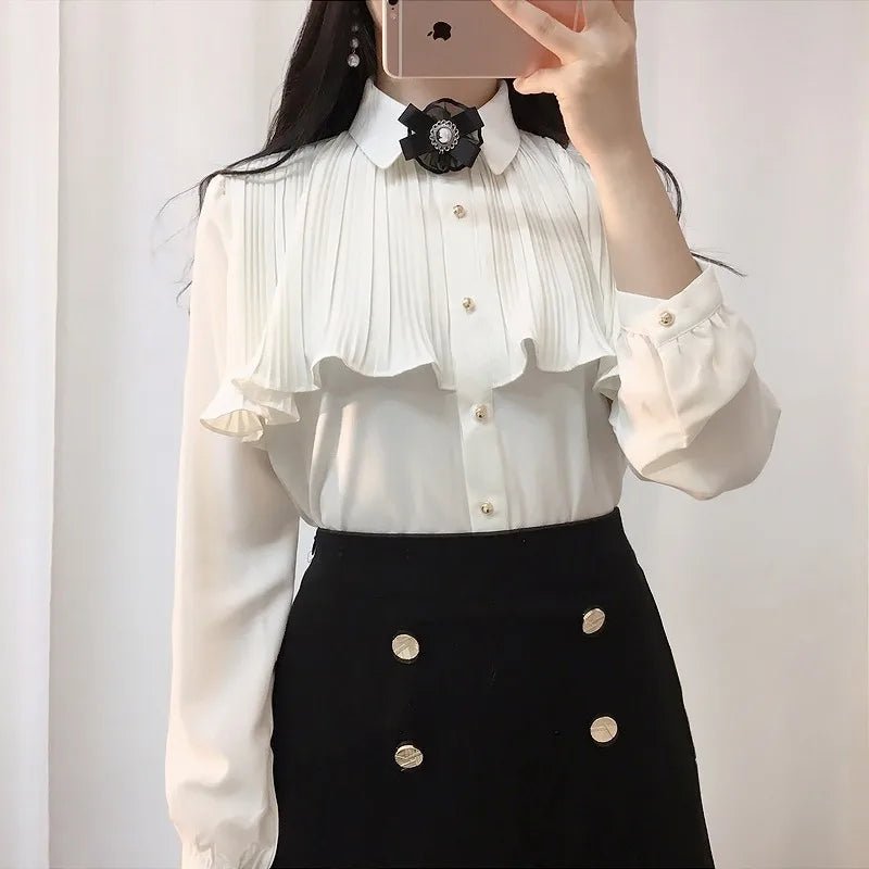 Korea Chic Tops Blusas Japan Style Elegant Hot Cute Preppy Girls Work Button White Shirts Retro Flhjlwoc Fashion Women Blouses - MAGUSTA BEAUTY
