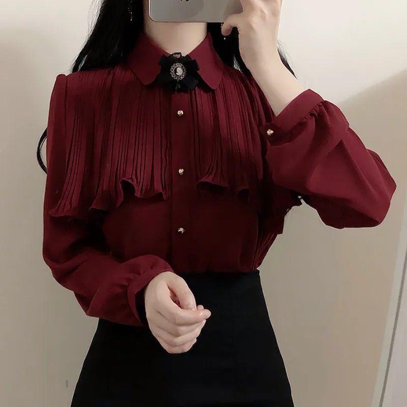 Korea Chic Tops Blusas Japan Style Elegant Hot Cute Preppy Girls Work Button White Shirts Retro Flhjlwoc Fashion Women Blouses - MAGUSTA BEAUTY