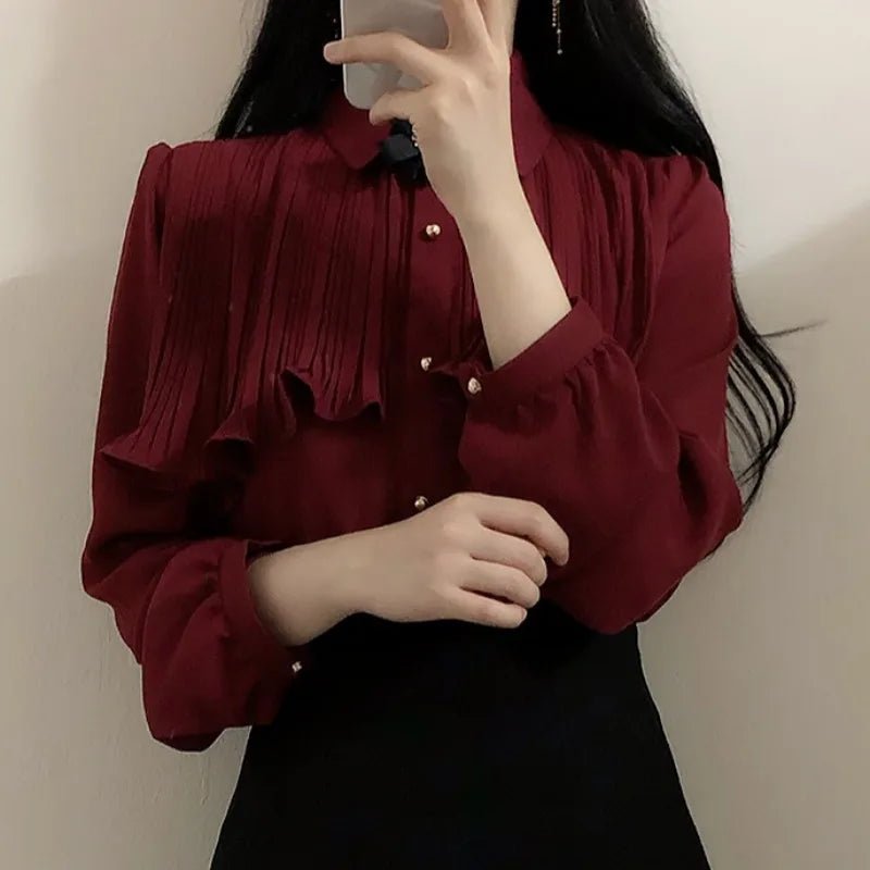 Korea Chic Tops Blusas Japan Style Elegant Hot Cute Preppy Girls Work Button White Shirts Retro Flhjlwoc Fashion Women Blouses - MAGUSTA BEAUTY