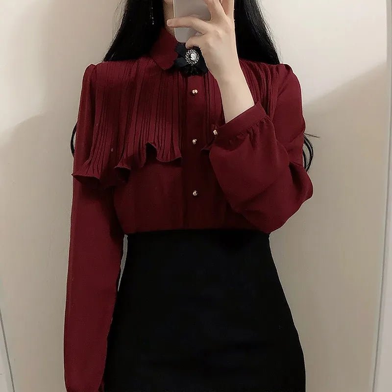 Korea Chic Tops Blusas Japan Style Elegant Hot Cute Preppy Girls Work Button White Shirts Retro Flhjlwoc Fashion Women Blouses - MAGUSTA BEAUTY