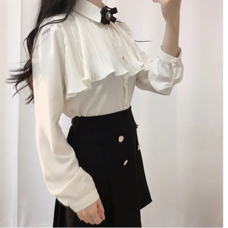 Korea Chic Tops Blusas Japan Style Elegant Hot Cute Preppy Girls Work Button White Shirts Retro Flhjlwoc Fashion Women Blouses - MAGUSTA BEAUTY