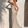 Ladies Casual Stripe Shoulder Pleated Short Top And Pleated Mermaid Skirt Two - Piece Set - MAGUSTA BEAUTY