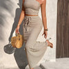 Ladies Casual Stripe Shoulder Pleated Short Top And Pleated Mermaid Skirt Two - Piece Set - MAGUSTA BEAUTY
