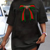 Ladies' spring and summer casual loose plus size bee bow pattern printed round neck short sleeved T-shirt dress - MAGUSTA BEAUTY