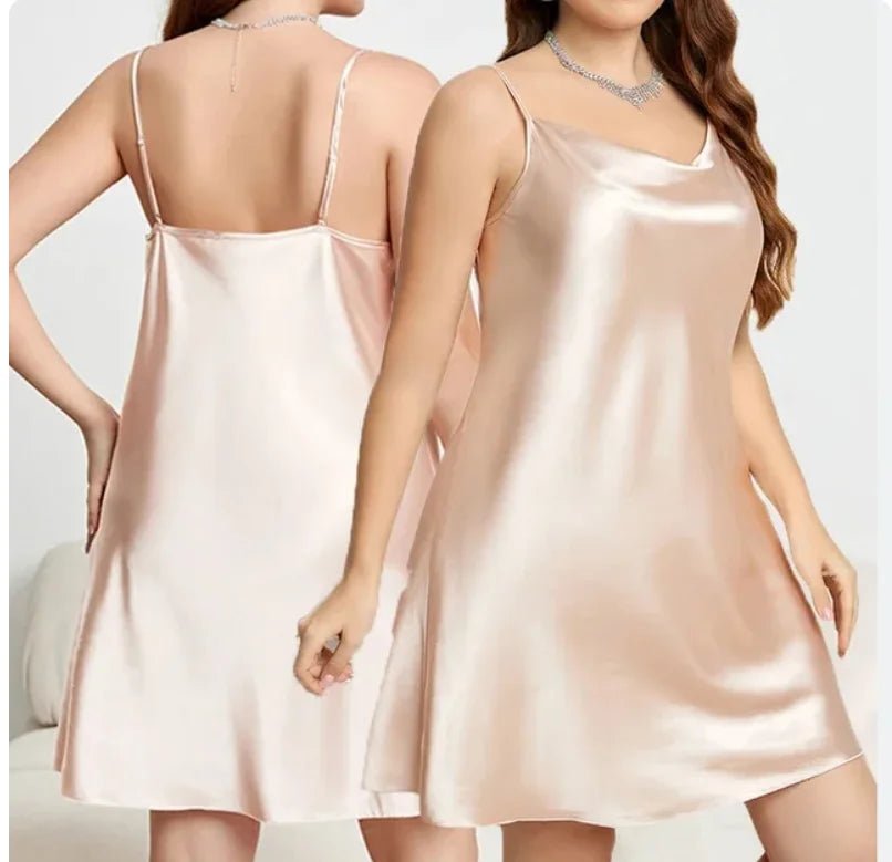 Large Size 3XL 4XL 5XL Female Nightgown Sexy Suspender Nightdress Pink Chemise Sleepwear Bathrobe Loose Satin Home Dressing Gown - MAGUSTA BEAUTY