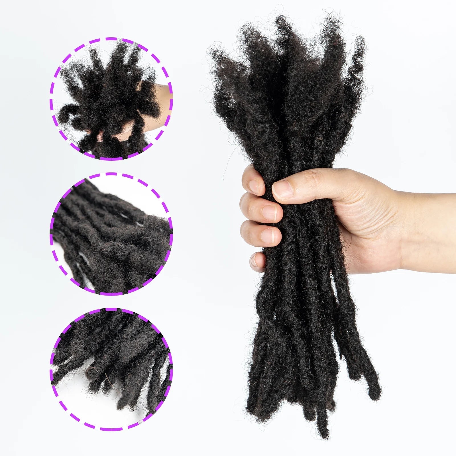 Loc Extension Human Hair 0.6cm Width 8inch 50 Strands Handmade Dreadlock Inter Extension Human Hair for Women/Men/Kids - MAGUSTA BEAUTY
