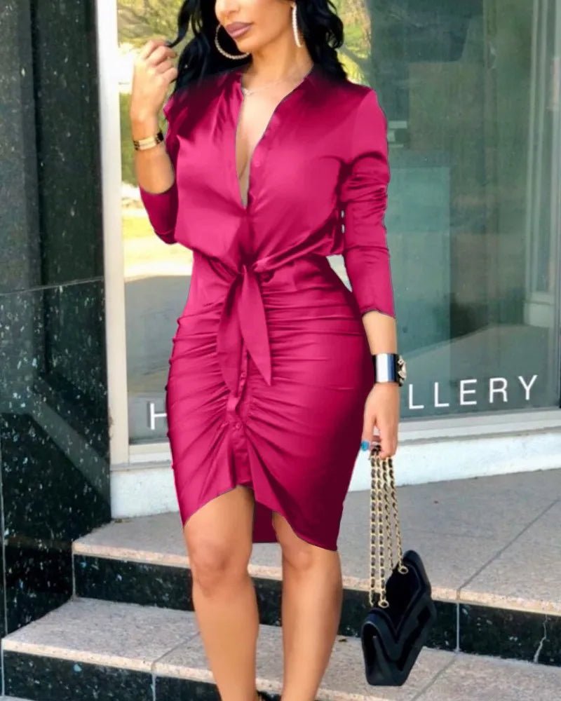 Long Sleeve Elegant Skinny Office Lady Mini Dress For Women Sexy deep V-neck Black Package Hip Bodycon Dresses Casual Robe - MAGUSTA BEAUTY