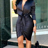 Long Sleeve Elegant Skinny Office Lady Mini Dress For Women Sexy deep V-neck Black Package Hip Bodycon Dresses Casual Robe - MAGUSTA BEAUTY