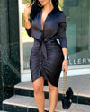 Long Sleeve Elegant Skinny Office Lady Mini Dress For Women Sexy deep V-neck Black Package Hip Bodycon Dresses Casual Robe - MAGUSTA BEAUTY