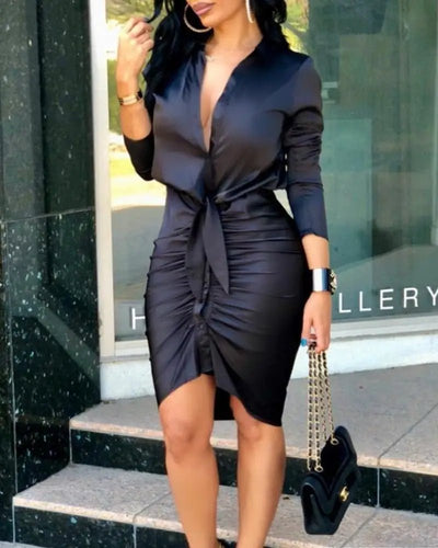 Long Sleeve Elegant Skinny Office Lady Mini Dress For Women Sexy deep V-neck Black Package Hip Bodycon Dresses Casual Robe - MAGUSTA BEAUTY