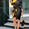 Long Sleeve Elegant Skinny Office Lady Mini Dress For Women Sexy deep V-neck Black Package Hip Bodycon Dresses Casual Robe - MAGUSTA BEAUTY