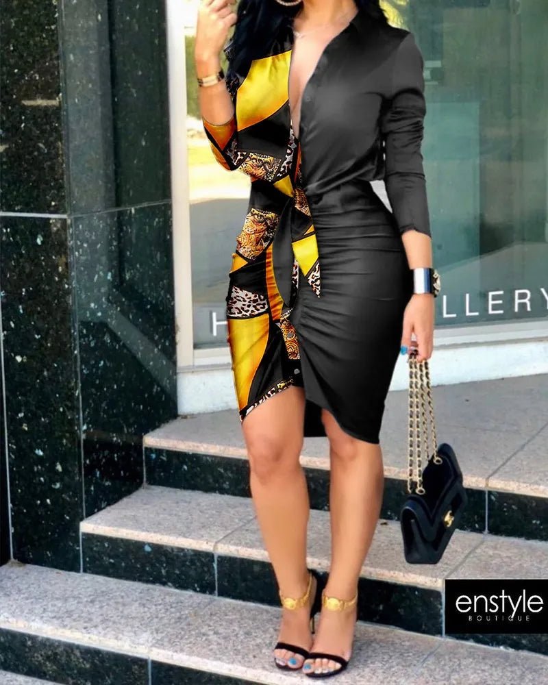 Long Sleeve Elegant Skinny Office Lady Mini Dress For Women Sexy deep V-neck Black Package Hip Bodycon Dresses Casual Robe - MAGUSTA BEAUTY