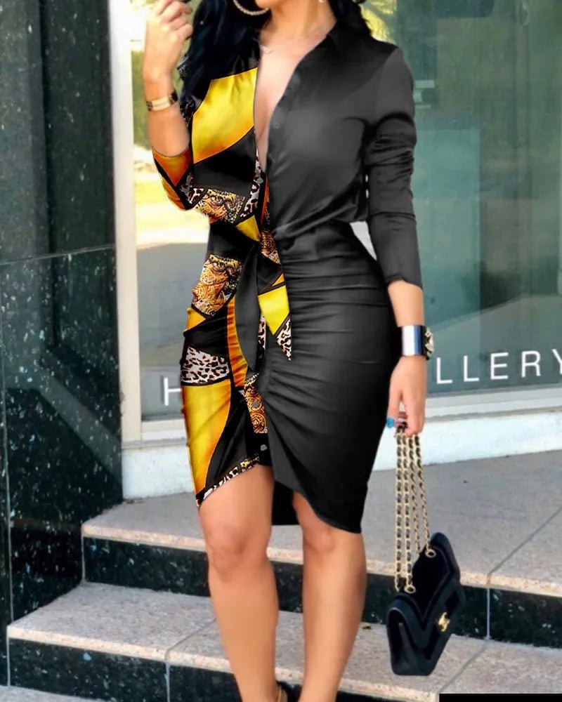 Long Sleeve Elegant Skinny Office Lady Mini Dress For Women Sexy deep V-neck Black Package Hip Bodycon Dresses Casual Robe - MAGUSTA BEAUTY
