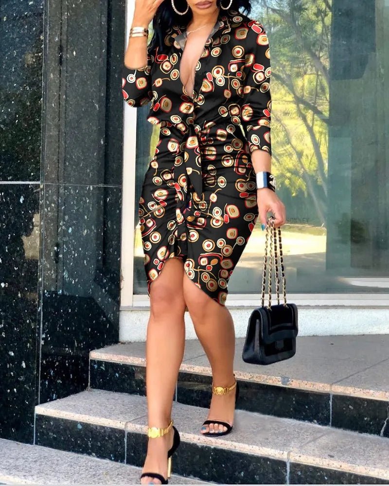 Long Sleeve Elegant Skinny Office Lady Mini Dress For Women Sexy deep V-neck Black Package Hip Bodycon Dresses Casual Robe - MAGUSTA BEAUTY