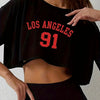 Los Angeles Number 91 Graphic Round Neck Sports Crop T-shirt Crew Neck Casual Running Workout Crop Top Women's Activewear - MAGUSTA BEAUTY