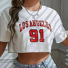 Los Angeles Number 91 Graphic Round Neck Sports Crop T-shirt Crew Neck Casual Running Workout Crop Top Women's Activewear - MAGUSTA BEAUTY