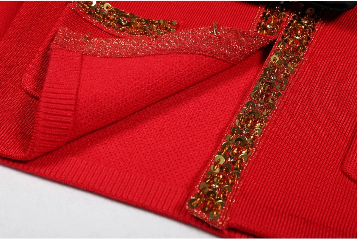 Luxury Crystal Long Evening Dresses Women 2 Piece Women Skirt Suits Beading Knitting Cardigans Sweater Long Pencil Skirts Sets - MAGUSTA BEAUTY