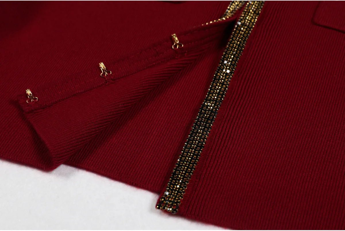 Luxury Crystal Long Evening Dresses Women 2 Piece Women Skirt Suits Beading Knitting Cardigans Sweater Long Pencil Skirts Sets - MAGUSTA BEAUTY