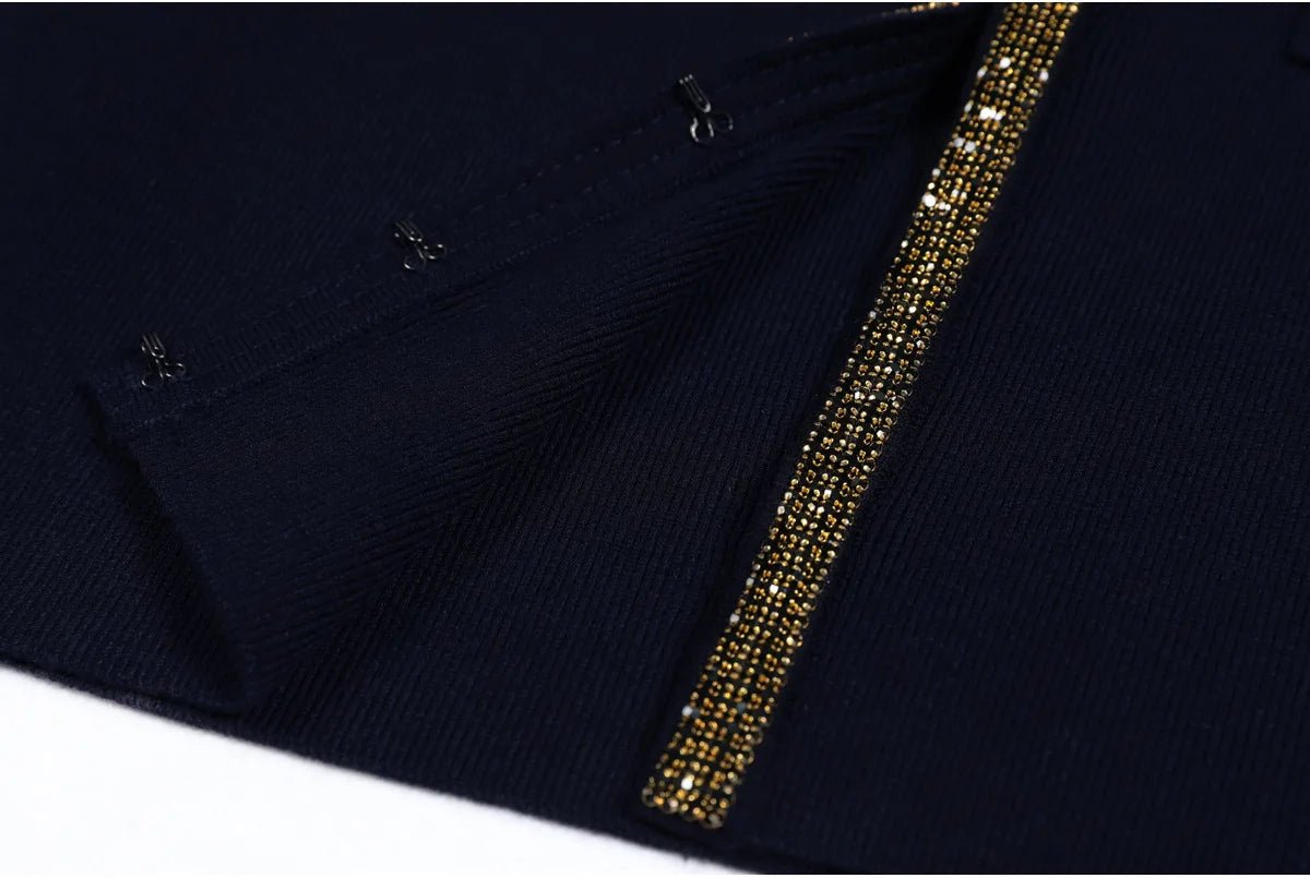 Luxury Crystal Long Evening Dresses Women 2 Piece Women Skirt Suits Beading Knitting Cardigans Sweater Long Pencil Skirts Sets - MAGUSTA BEAUTY